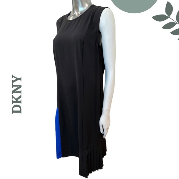 DKNY Colorblock Sleeveless Dress Black Royal Blue Pleats – Size 8 - Picture 5 of 7